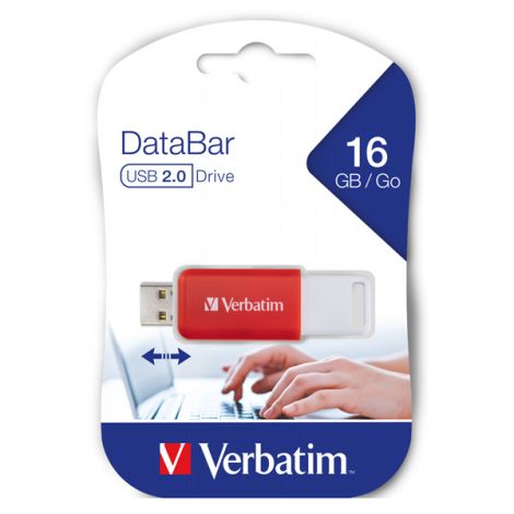 Verbatim USB flash disk, USB 2.0, 16GB, DataBar, červený, 49453, pre archiváciu dát