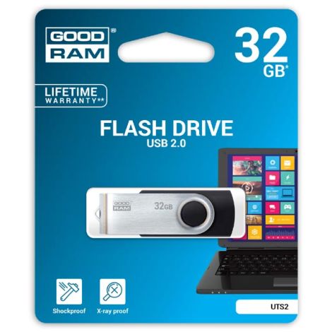 Goodram USB flash disk, USB 2.0, 32GB, UTS2, čierny, UTS2-0320K0R11, USB A, s otočnou krytkou