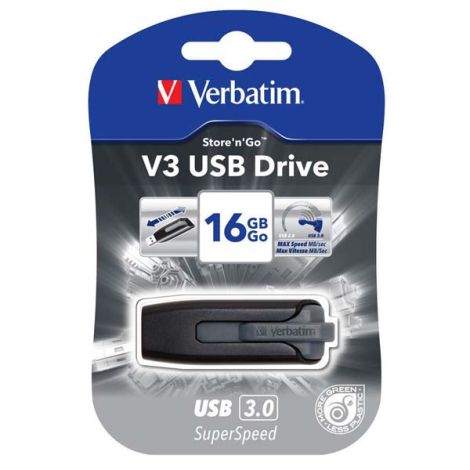 Verbatim USB flash disk, USB 3.0, 16GB, V3, Store N Go, čierny, 49172, USB A, s výsuvným konektorom