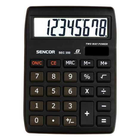 Sencor Kalkulačka SEC 350, čierna, stolová, osemmiestna, veľký displej