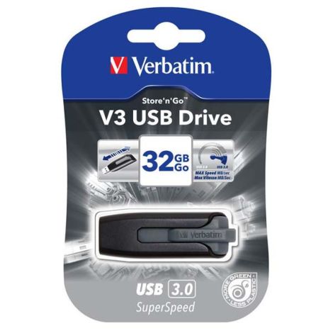 Verbatim USB flash disk, USB 3.0, 32GB, V3, Store N Go, čierny, 49173, USB A, s výsuvným konektorom