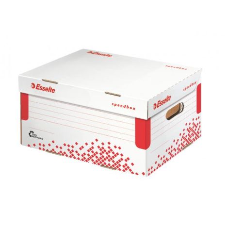 Archívna krabica Esselte Speedbox A4 so sklápacím vekom biela/červená 355×193×252 mm