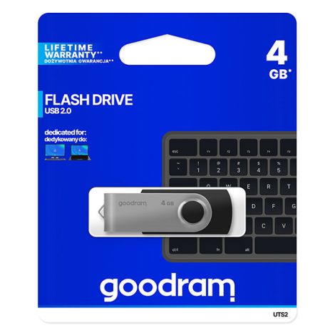 Goodram USB flash disk, USB 2.0, 4GB, UTS2, čierny, UTS2-0040K0R11, USB A, s otočnou krytkou