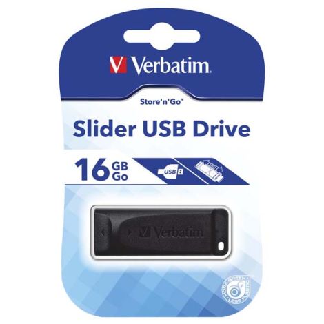 Verbatim USB flash disk, USB 2.0, 16GB, Slider, Store N Go, čierny, 98696, USB A, s výsuvným konektorom