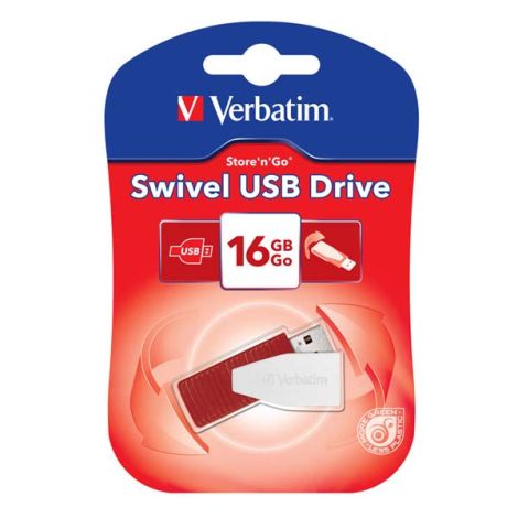 Verbatim USB flash disk, USB 2.0, 16GB, Swivel, červený, 49814, s otočnou krytkou