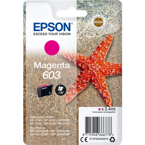 Cartridge Epson 603, C13T03U34010, purpurová (magenta), originál