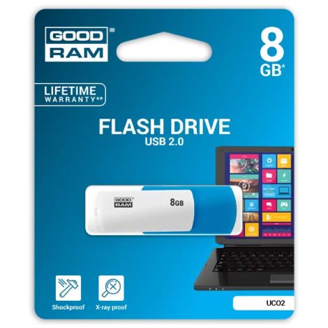 Goodram USB flash disk, USB 2.0, 8GB, UCO2, modrý, UCO2-0080MXR11, USB A, s otočnou krytkou