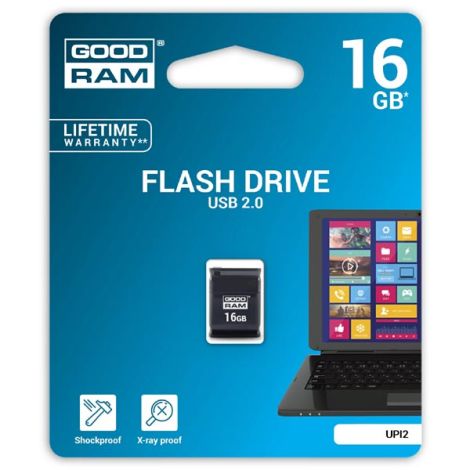 Goodram USB flash disk, USB 2.0, 16GB, UPI2, čierny, UPI2-0160K0R11, USB A, s krytkou