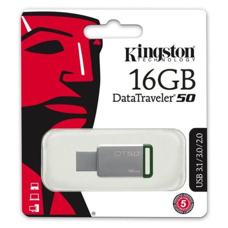 Kingston USB flash disk, 3.0, 16GB, DataTraveler DT50, zelený, DT50/16GB