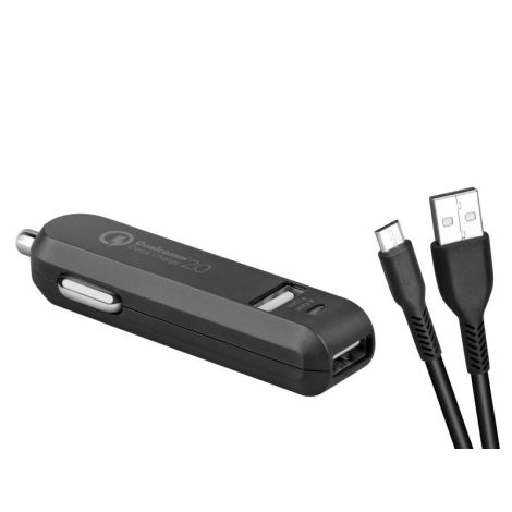 Avacom, USB auto nabíjačka, CarMAX 2, 12V, 2000mA, čierna, Qualcomm Quick Charge 2.0, micro USB kábel