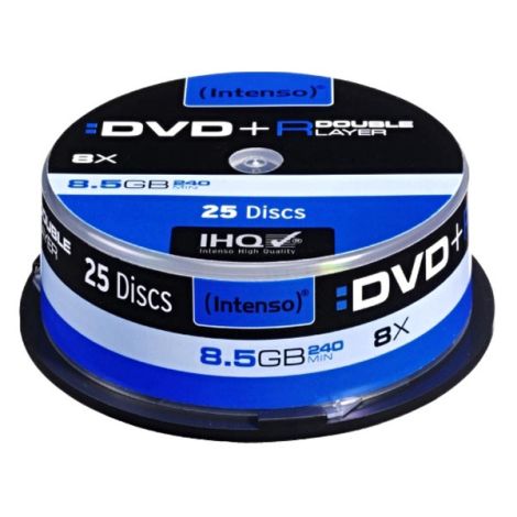 Intenso DVD+R, 4311144, 25-pack, 8,5GB, 8, 12cm, Standard, cake box, pre archiváciu dát