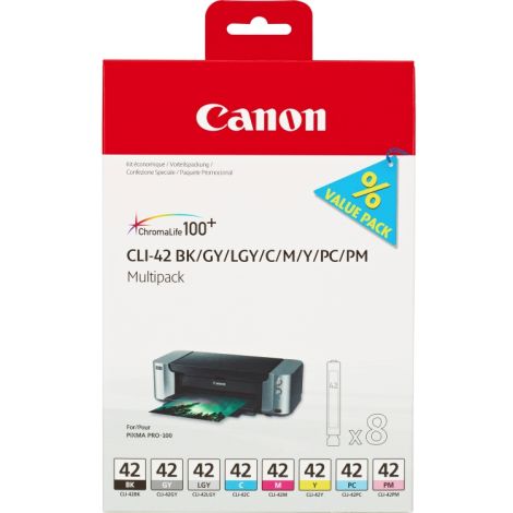 Cartridge Canon CLI-42, čierna, sivá, svetlá sivá, azúrová, purpurová, žltá, fotografická azúrová a purpurová, multipack, origin