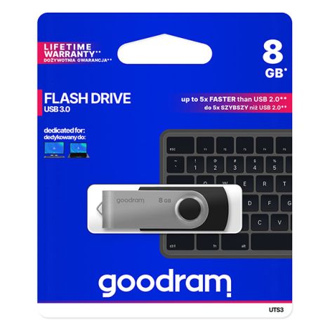 Goodram USB flash disk, USB 3.0, 8GB, UTS3, čierny, UTS3-0080K0R11, USB A, s otočnou krytkou