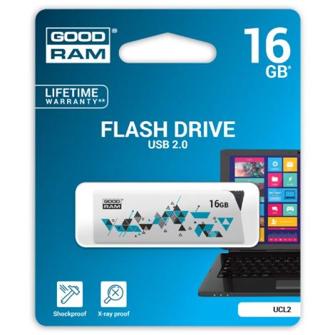 Goodram USB flash disk, USB 2.0, 16GB, UCL2, biely, UCL2-0160W0R11, USB A, vysúvací konektor
