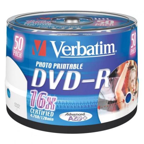 Verbatim DVD-R, Wide Inkjet Printable No ID Brand, 43533, 4.7GB, 16x, spindle, 50-pack, 12cm, pre archiváciu dát