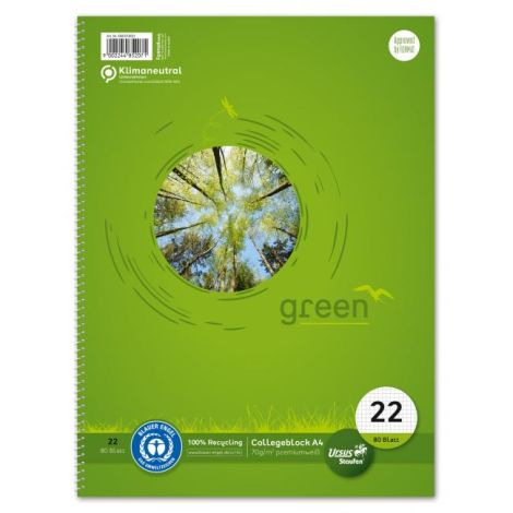 Blok College Format Werk Ursus Green A4 80 listov štvorčekový 70g, recyklovaný
