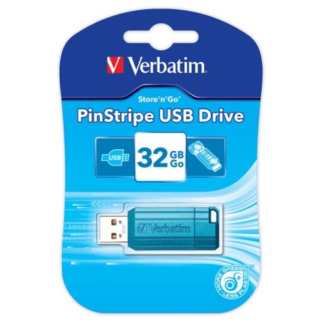Verbatim USB flash disk, USB 2.0, 32GB, PinStripe, Store N Go, modrý, 49057, USB A, s výsuvným konektorom
