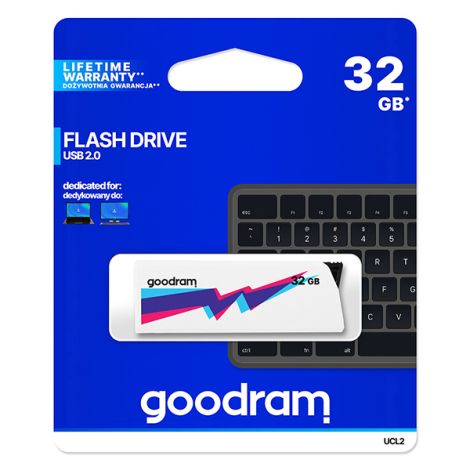 Goodram USB flash disk, USB 2.0, 32GB, UCL2, biely, UCL2-0320W0R11, USB A, vysúvací konektor