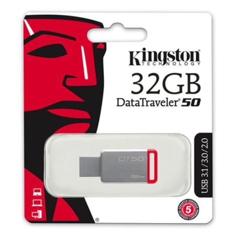 Kingston USB flash disk, 3.0, 32GB, DataTraveler DT50, červený, DT50/32GB