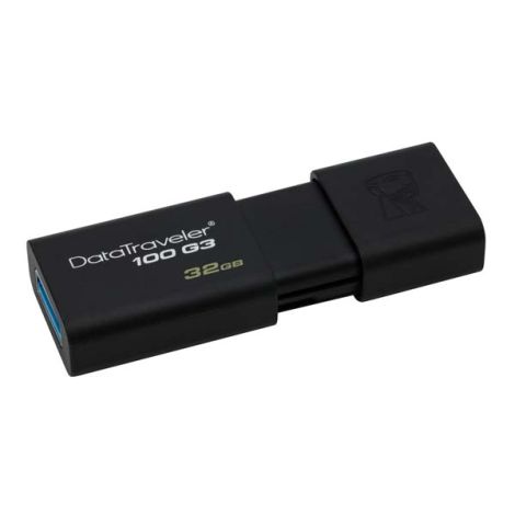 Kingston USB flash disk, USB 3.0 (3.2 Gen 1), 32GB, DataTraveler 100 Gen3, čierny, DT100G3/32GB, USB A, s výsuvným konektorom