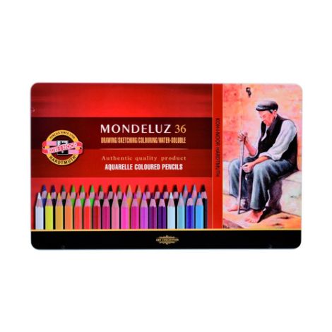 Pastelky KOH-I-NOOR Mondeluz, akvarelové, sada 36 ks v plech. boxe
