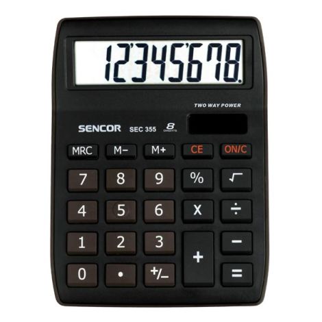 Sencor Kalkulačka SEC 355, čierna, stolová, osemmiestna, veľký displej