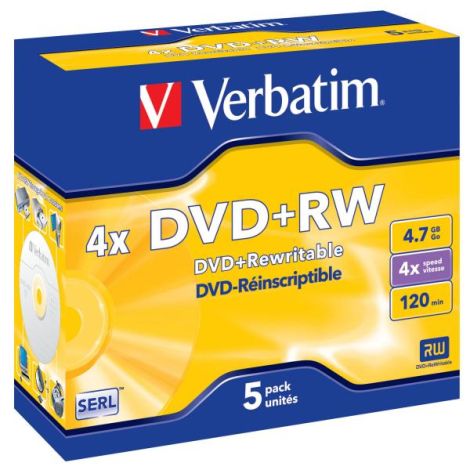 Verbatim DVD+RW, Matt Silver, 43229, 4.7GB, 4x, jewel box, 5-pack, bez možnosti potlače, 12cm, pre archiváciu dát