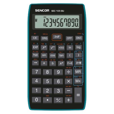 Sencor Kalkulačka SEC 105 BU, čierna, školská, desaťmiestna, modrý rámček