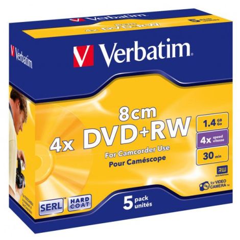 Verbatim DVD+RW, 43565, DataLife PLUS, 5-pack, 1.46GB, 4x, 8cm, Mini, General, ScratchGuard, jewel box, Matte hardcoated, bez mo