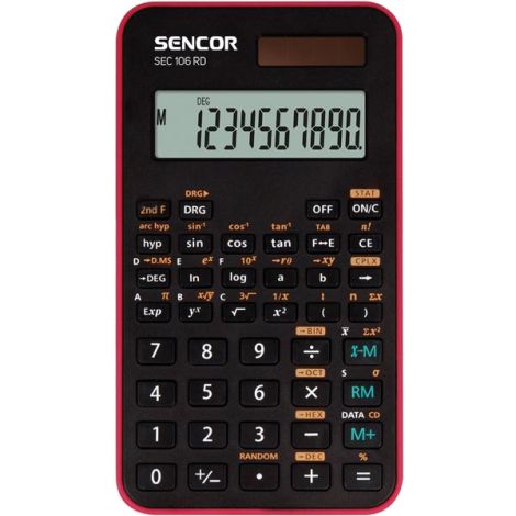 Sencor Kalkulačka SEC 106 RD, červená, školská, desaťmiestna, červený rámik