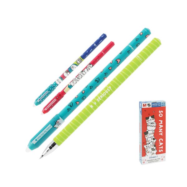 Roller gélový/gumovací M&G iErase So Many Cats Pencil 0,5 mm, modrý
