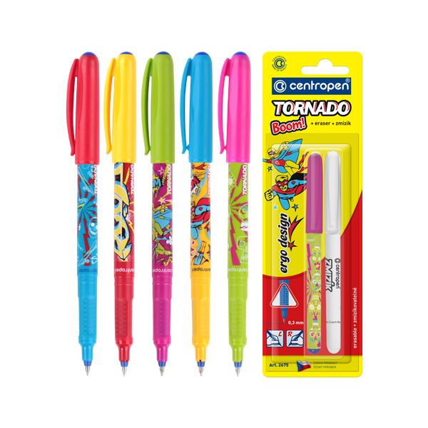 Pero guľôčkové CENTROPEN 2675/2 Tornado Boom! + zmizík, blister