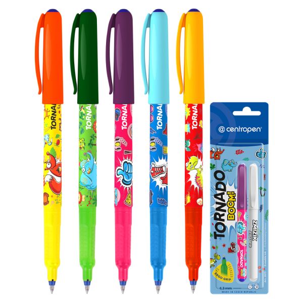 Pero guľôčkové CENTROPEN 2675/2 Tornado Boom! + zmizík - modrá náplň (mix /cena 1ks)