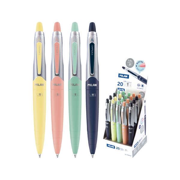 Pero guľôčkové MILAN Capsule Silver 1,0 mm - modré