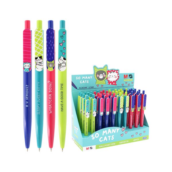 Pero guľôčkové M&G So Many Cats 0,7 mm, modré