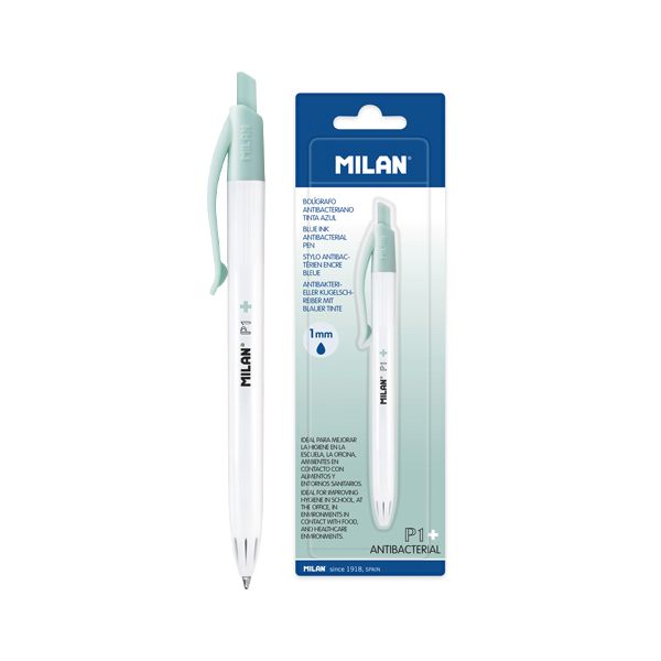 Pero guľôčkové MILAN P1 Antibacterial 1,0 mm modré - blister