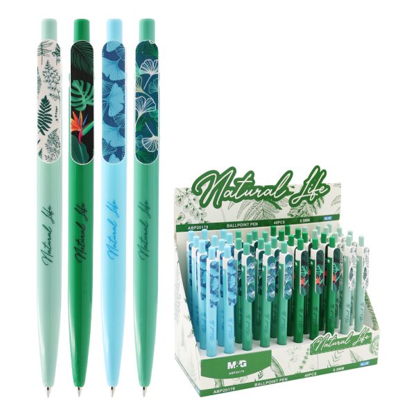 Pero guľôčkové M&G Natural Life 0,5 mm, modré (4 dizajny v balení)