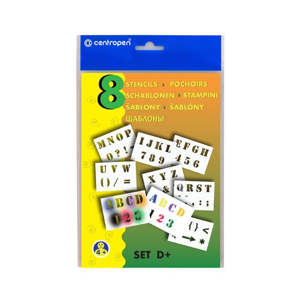 Šablóny papierové CENTROPEN 9996/D Písmena+číslice, sada 8 ks