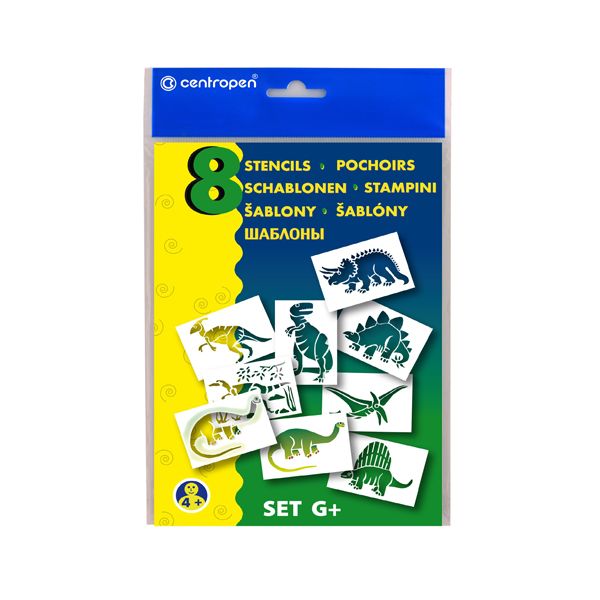 Šablóny papierové CENTROPEN 9996/G Dinosaury, sada 8 ks