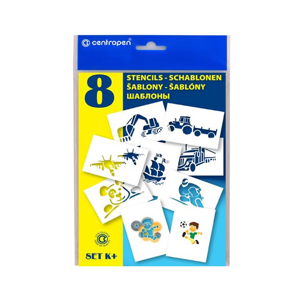 Šablóny papierové CENTROPEN 9996/K Motívy pre chlapcov, sada 8 ks