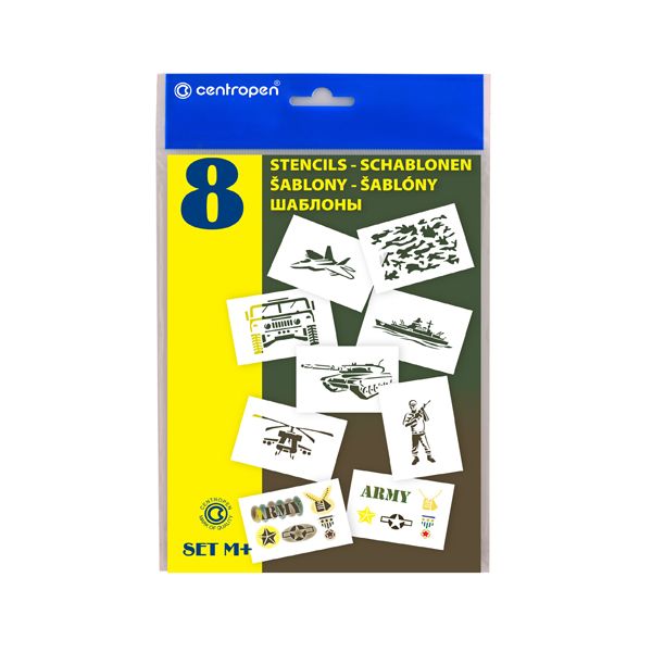Šablóny papierové CENTROPEN 9996/M Motívy vojenské, sada 8 ks