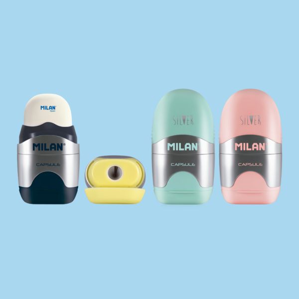 Guma + strúhadlo MILAN Capsule Silver (mix /cena 1ks)