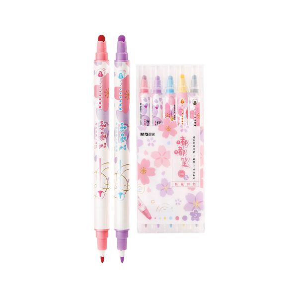 Obojstranný popisovač M&G Sakura základné farby - sada 5 ks