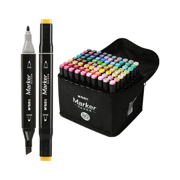 Fixy M&G Marker obojstranné, sada 80 ks v taške