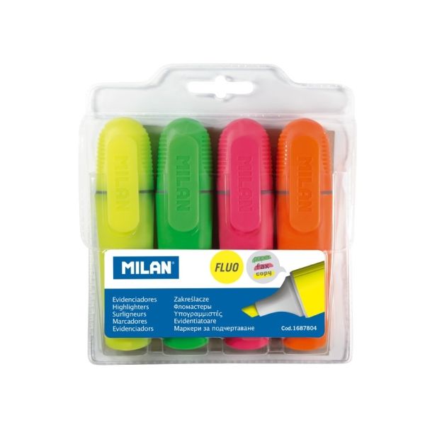 Zvýrazňovač MILAN Fluo Marker / sada 4 ks