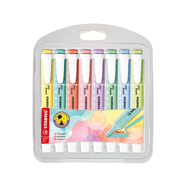 Zvýrazňovač - STABILO swing cool pastel - 8 ks balenie  - s 8 rôznymi farbami