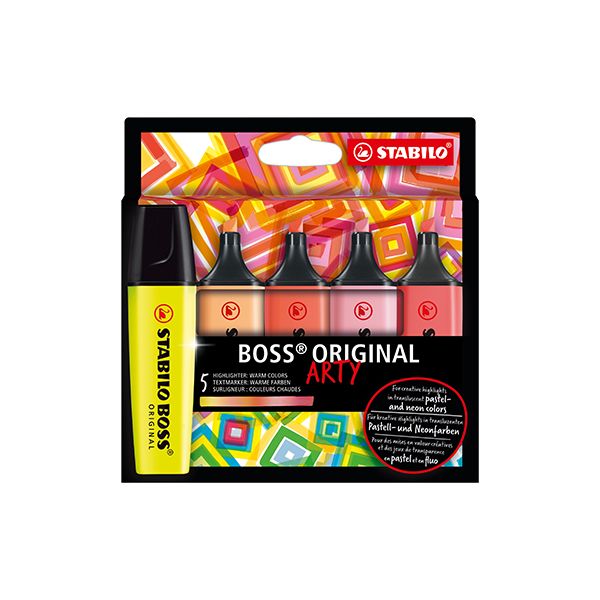 Zvýrazňovač  - STABILO BOSS ORIGINAL - ARTY - 5 ks balenie - s 5 rôznymi farbami