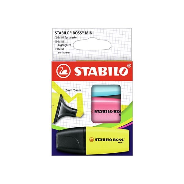 Zvýrazňovač  - STABILO BOSS MINI - 3 ks balenie - žltá, modrá, ružová