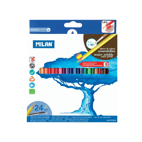 Pastelky MILAN trojhranné akvarelové 24 ks so štetcom