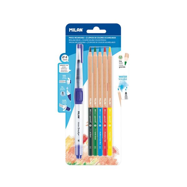 Pastelky MILAN šesťhranné akvarelové 5 ks + štetec na vodu